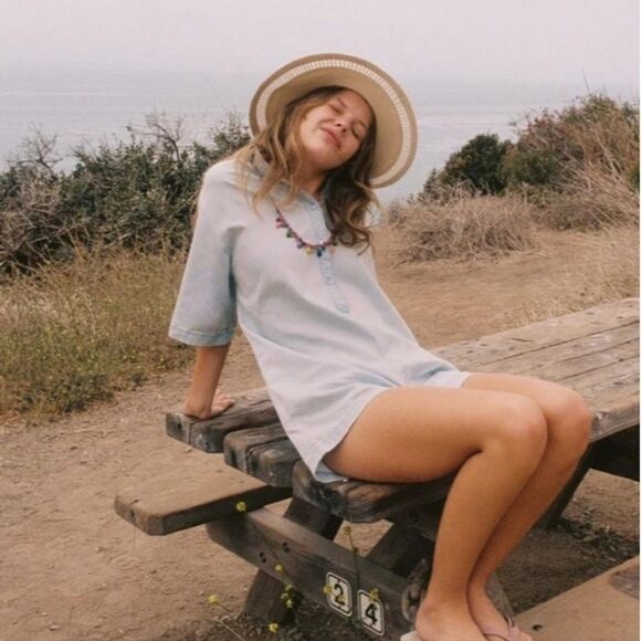Zara Denim Oversized Romper in Light Wash - Picture 1 of 8